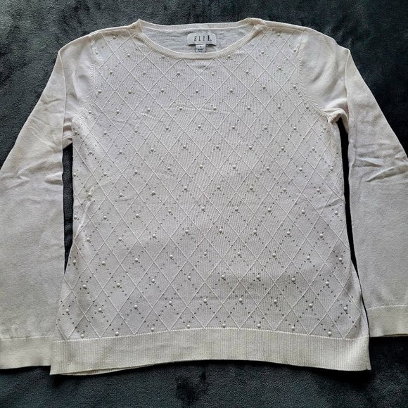 Elle Women's Embellished Diamond Stitch Sweater Soft Cotton Blend, Medium, - Picture 2 of 12